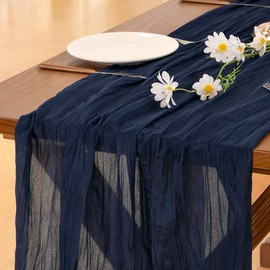 Socomi 6pcs Navy Blue Summer Cheesecloth Table Runner Boho Rustic Gauze 120 inch 10FT Cheese Cloth Runner for Wedding Party Baby Shower Birthday Home Decor Holiday Decorations