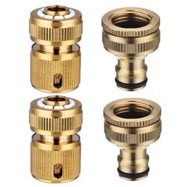 Tesmotor Brass Garden Hose Tap Connection 2-in-1 Garden Hose Tap Connector & 1/2 Inch Garden Lawn Brass Garden Hose Connector 4 Pack