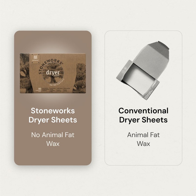Grab Green Stoneworks Dryer Sheets, 160 Sheets, Birch Branch Scent,