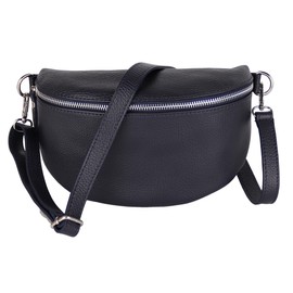 MIRROSI® Women's Bum Bag, Made in Italy, Genuine Leather Shoulder Bag, Chest Bag, Crossbody Bag Made of Genuine Leather, Available in 3 Sizes, Navy (Silver Zipper)