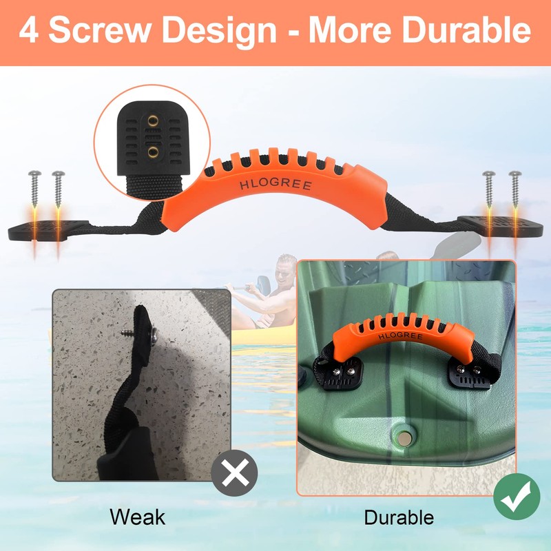 HLOGREE 4Pack Kayak Carry Handles, Kayaking Accessory Canoe Boat Side