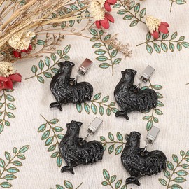 SUMTree 4-piece Cast Iron Antique Cock Tablecloth Weights, Pendant Tablecloth Weights Hangers with Metal Clips, Table Cover Weights for Party, Wedding, Picnic, Black