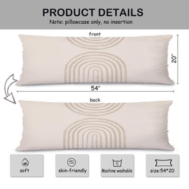 Pleonox Abstract Boho Beige Arches Art 20x54 Body Pillow Cover Case, Boho Neutral Room Decor, Mid Century Modern Rainbow Decorative Long Hug Pillow Cases for Bed Couch