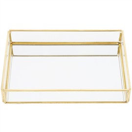 Vintage Metal Glass Storage Box Gold Tray Jewelry Cosmetics Display Boxes (Medium Size)