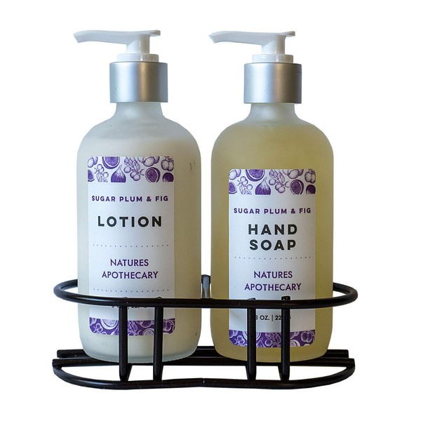 Dayspa Body Basics Sugar Plum & Fig Eco-Friendly Refillable Liquid Soap - Vegan, Sulfate-Free, Hypoallergenic, All-Natural, Plant-Derived, Made in USA, Lotion & Soap Set with Metal Holder