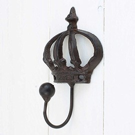 Macosa SA80248 Wall Hook Crown Cast Iron Country House Style Antique Rust-Coloured Varnished Nostalgic Coat Hook Towel Hook Wall Decoration