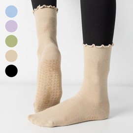 Shirring Ankle Simple Yoga Socks ELY1072 Beige