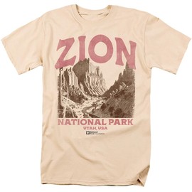Zion National Park Vintage Unisex Adult T Shirt, Cream, Large