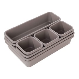 8pcs Interlocking Drawer Organiser Plastic Storage Trays Dividers for Kitchen Office Desk Make-Up Clothing Jewellery Craft Bathroom organising, Grey