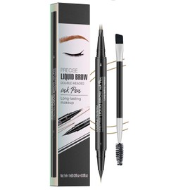 Waterproof 3D Brow Pencil - Dual-Ended with Micro-Fork-Tip & Brush-Tip, Creates Natural, All-Day Lasting Black Brown Brow Contours - Curved Design for Effortless Control