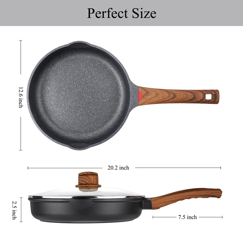 Vinchef 12.5" Non Stick Frying Pans, Skillet with Lid Used