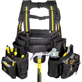 Bravex Tool Pouch Tool Belt With Suspenders Electrician Carpenter Pocket For Men