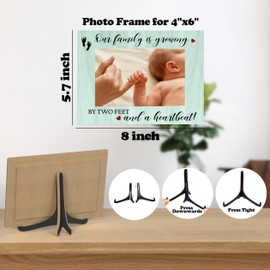 Zmyollo New Baby Gift Photo Frame - Our Family Is Growing By Two Feet And A Heartbeat - Pregnancy Announcement Wooden Tabletop Picture Frame with Stand, Gifts For New Mom New Dad, Adoption Gifts -B38