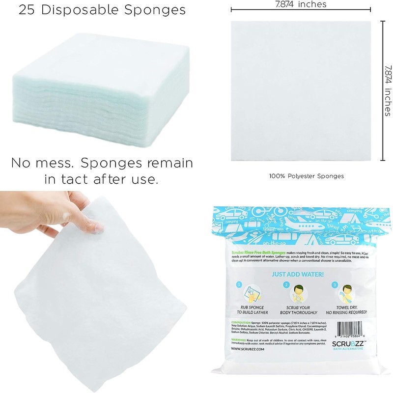 Scrubzz Disposable No Rinse Bathing Wipes for Sensitive Skin -