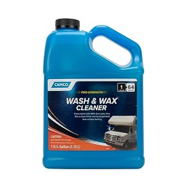 Camco Wash & Wax Cleaner for RVs, Trailers, and Vehicles - Contains 100% Carnauba Wax |Provides a Clean Shiny Finish Without Buffing| Waterproof Resistant Beading Action - 1 Gallon (40498)