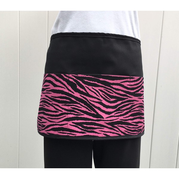 Waitress, or Server, Pink Zebra animal print apron 3 pockets,