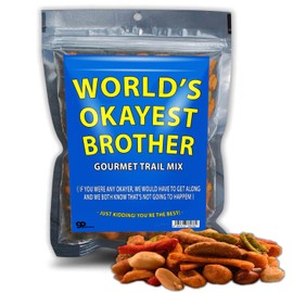Worlds Okayest Brother Trail Mix - Gourmet Snacks for Gift Basket, Funny Brother Gag Gift from Sister, Stocking Stuffers for Men, Crunchy Spicy Salty Snacks