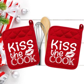 Tromic LLC Kiss The Cook (2) Pocket Pot Holder Kitchen Bake Oven Mitt Bake Trivet 22reddbl