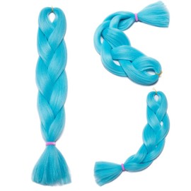 24" Ombre Jumbo Braiding Hair 3 Tone Colored Jumbo Braids Crochet Hair Extensions Box Twist Braid Crochet Hair Ombre Long Jumbo Braids High Temperature (5 Bundles, Sky Blue)