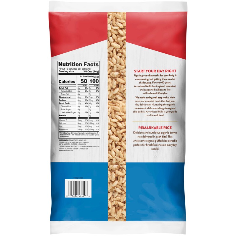 Arrowhead Mills, Organic, Non-GMO Cereal, Puffed Rice, & Puffed Wheat