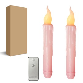 FCMSHAMD Pink Flameless Short Taper Candles, Real Wax Hand Dipped LED Battery Operated with Remote, Flickering Flame Lights for Festival Party Home Décor, 6.7 Inch Primitive Flameless Candles, 2PCS