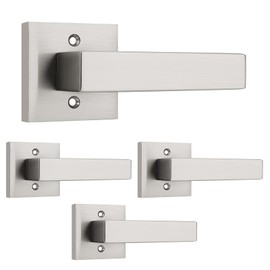 4 Pack Probrico Satin Nickel Door Handle,Half Dummy Lever, Non-Turning Interior Door Handles for Wardrobe French Doors, Easy Installation Pull Only Lever Set