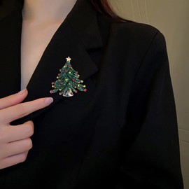 Christmas Tree Brooch Crystal Rhinestone Xmas Brooches Pin Tiered Leaf Scarf Sweater Coat Shawl Clip Holiday Jewelry Elegant Dress Clothing Bags Hat Suit Tie Accessory for Women Girl Men Festive Decoration New Year Party Banquet Celebration
