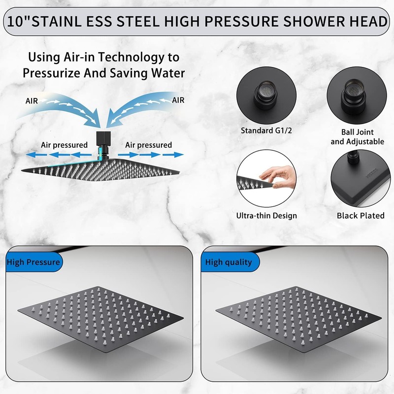 GGStudy Rain Shower Head Brushed Gold with Extension Arm 10