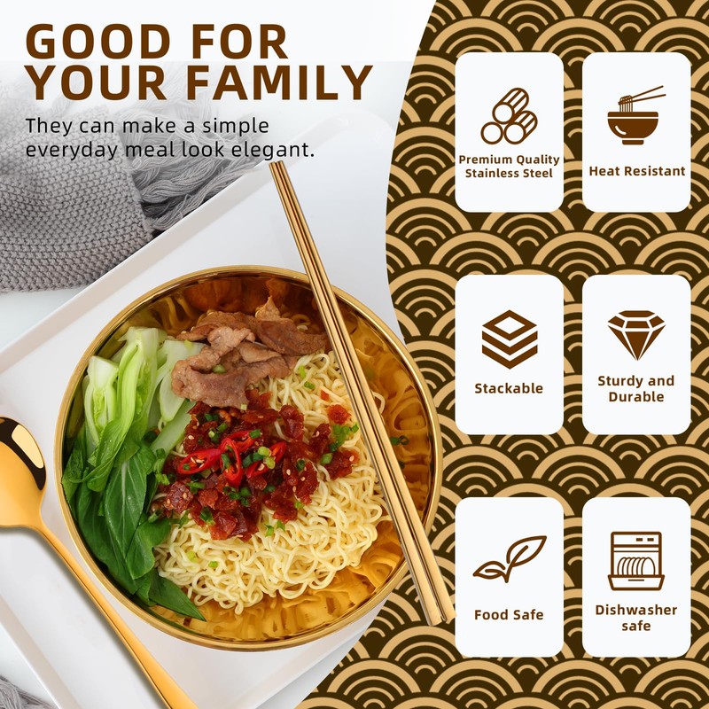 Meiishaaa Ramen Noodle Bowl, 2 Set (8PCS) Stainless Steel Japanese