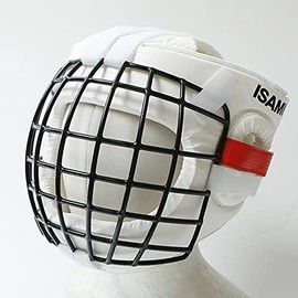 ISAMI Karate Head Guard II TN-10 / Isami Face Metal with Red Corner Tape Wire Mesh Headgear Karate Full Contact Flucon Practice Dojo Gym Protective Gear (Small)
