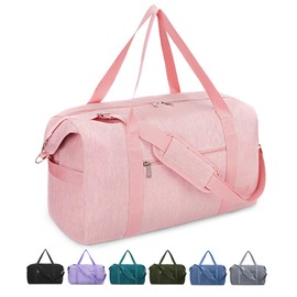 Narwey Carry on luaggage 22x14x9 Airlines Approved Foldable Carry on Bag Travel Duffel Packable Duffle with Wet Pocket Overnight for Women and Men 40L (Pink)