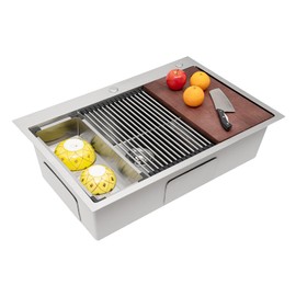 Stainless Steel Drop-In Sink, Commercial Single Bowl Sink Basin, for Restaurant, Workshop, Kitchen, Cafe, Bar (33 in)