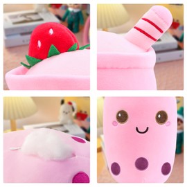 Tutukyle Bubble Tea Plush Toy, Cuddly Toy, Plush Cushion Toy, Bubble Tea Cuddly Toy, Pearl Milk Tea Cuddly Cushion, Cartoon Plush Back Cushion, Gift for Children, Girls, Adults (Pink, 24 cm)
