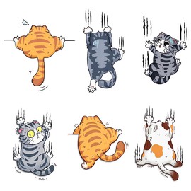 TNSRAY Funny Cat Car Stickers, Pack of 6 3D Cartoon Animal Cat Kitten Stickers, Funny Car Stickers, Waterproof PVC Cat Stickers, Window Stickers for Room Decoration, Walls, Cars, Motorcycles