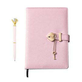 CIOUYAOS Heart Shaped diary with Lock and Diamond Pen, Journal Notebook with Key for Women, Secret Diary for Girls, Waterproof Pink Pu Leather Cover A5 Size Notepad, 240 Pages Thick Lined Note Book