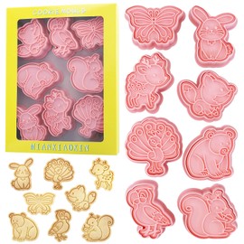 Cortadores de galletas de mariposa con sellos de galletas, juego de 8 piezas, cortadores de galletas mini con formas de conejo 3D para niños y adultos (Animal B)