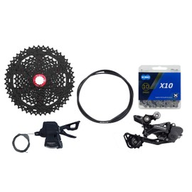 JGbike Compatible 10 Speed MTB 4pc groupset for Shimano Deore M6000 M4100: Right Shift Lever,Medium cage Rear Derailleur, HG500 11-42T Cassette or Sunrace 11-46T Cassette, KMC X10 Chain