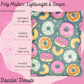 Hawk Poly Mailers 6x9 Cute Donut Hearts Heavy Duty 3.15mil Tamper-Evident & Self-Sealing Shipping Envelopes for Small Businesses Printed Waterproof Mailing Bags Non Padded (Dazzlin' Donuts, 6x9)