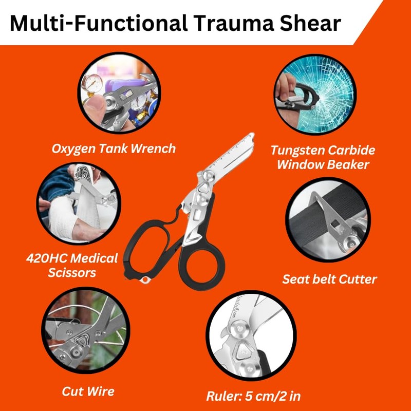 6 in 1 Multifunctional Trauma Shears Foldable with Strap Cutter