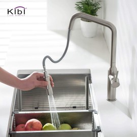 KIBI Macon Single Handle Pull Down Faucet for Kitchen Sink | Solid Brass High Arc Faucet Spout | 360 Degree Swivel Kitchen Faucet with Pull Down Sprayer | Brushed Nickel (KKF2007)