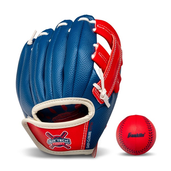 Franklin Sports Kids Baseball Glove - Air Tech Youth Tball Glove - Toddler + Youth Teeball, Baseball + Softball Mitt - Right Hand Throw - Navy/Red - 8.5"