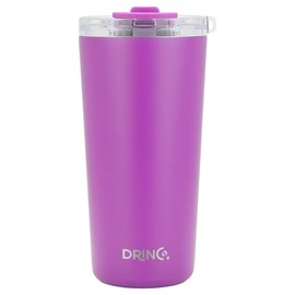 Drinco - Vaso de acero inoxidable de 20 onzas, taza aislada al aspiradora de doble pared con tapa, 2 popotes, para bebidas frías y calientes (20 onzas, morado profundo, 20 onzas)