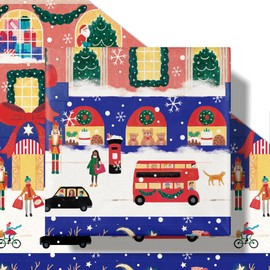 RUSPEPA Christmas Wrapping Paper Roll, Mini Roll, Festive British Street Scene with Red Bus, Reindeer Sleigh and Holiday Shops Design Gift Wrap for Family, Xmas, Holiday Party, 17 Inches x 16.4 Feet