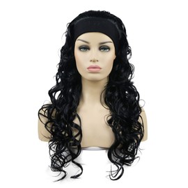 Lydell Long Cruly Wave Headband Synthetic Heat Resistant Natural Style Wigs Jet Black