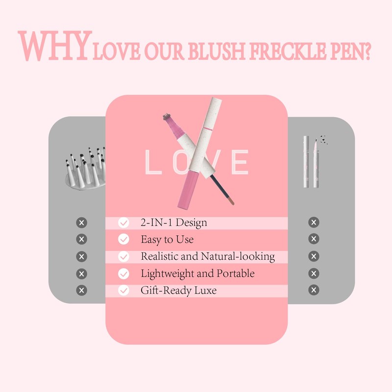 Natural Freckle Pen Waterproof with Blush, 2 in 1 Light