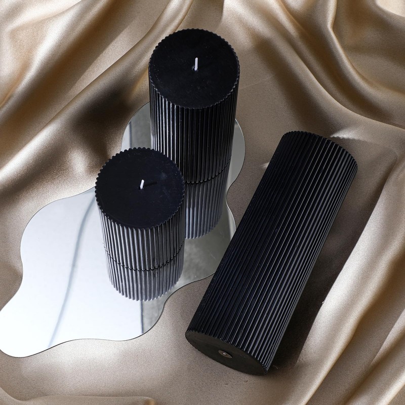 Conelist Ribbed Pillar Candles Set of 3, Width 3" High
