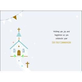 Jonny Javelin First Holy Communion Congratulations Card - Communion Congratulations Card with Contemporary Church Design and Embossed Foil Details - Communion Card for Children