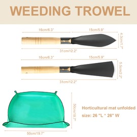 3 Pcs Heavy Duty Gardening Hand Tools, Garden Shovel Tool Set, Courtyard Transplant Trowel for Digging and Foldable Repotting Mat with Wood Ergonomic Handle for Planting