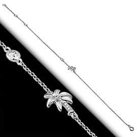 My Daily Styles 925 Sterling Silver Bezel-Set CZ Palm Tree Womens Link Chain Anklet Bracelet