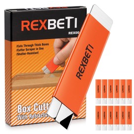REXBETI 12 Pack Box Cutter, Retractable Cardboard Cutter, Razor Blade Scraper, Handy Box Opener, More Sharp Single Edge Razor Blade Box Cutter Set for Packages Papers and Boxes, Antirust Utility Knife